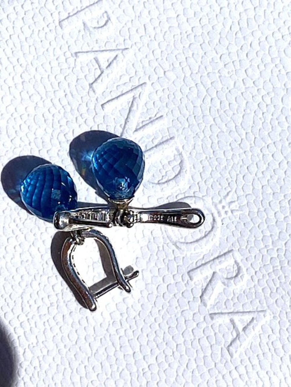 Pandora Sky Blue Crystal Sterling Silver Earrings Post Drop Dangle S925 ALE - Picture 2 of 7